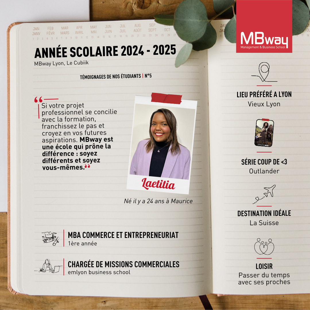 Laetita, étudiante en Commerce & Entrepreneuriat chez MBway Lyon, école de management Laetitia-témoignage-étudiante-Master-Commerce-Entrepreneuriat-Lyon